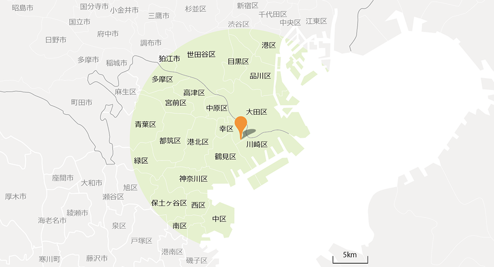 日航ビル歯科室の訪問エリアマップ